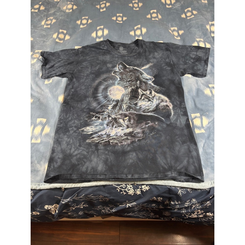 The Mountain Mens Three Wolf Moon Tie Dye Graphic T-Shirt Black Gray Large 7227